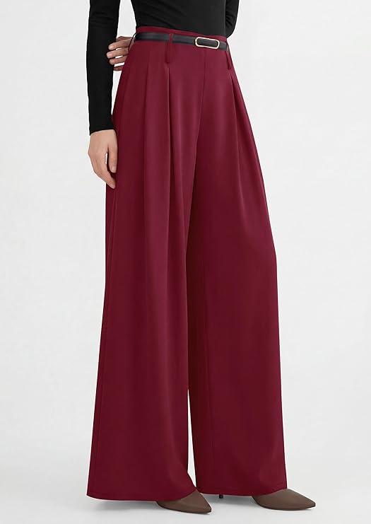 PRETTYGARDEN Womens Wide Leg Trousers  Elastic High Waisted Dress Pants Pleated Slacks Flowy Business Work Palazzo Pants