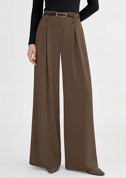 PRETTYGARDEN Womens Spring Wide Leg Trousers High Elastic Waist Loose Pleated Long Flowy Palazzo Work Pants with Pockets