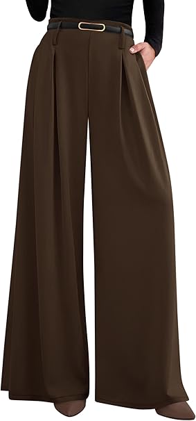 PRETTYGARDEN Womens Spring Wide Leg Trousers High Elastic Waist Loose Pleated Long Flowy Palazzo Work Pants with Pockets