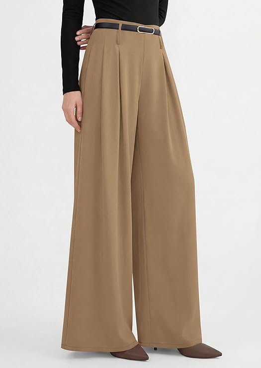 PRETTYGARDEN Womens Wide Leg Trousers  Elastic High Waisted Dress Pants Pleated Slacks Flowy Business Work Palazzo Pants