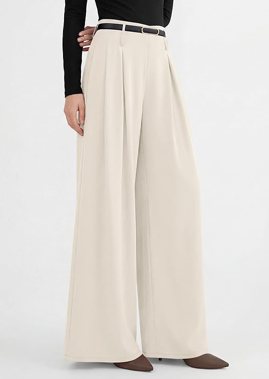 PRETTYGARDEN Womens Wide Leg Trousers  Elastic High Waisted Dress Pants Pleated Slacks Flowy Business Work Palazzo Pants