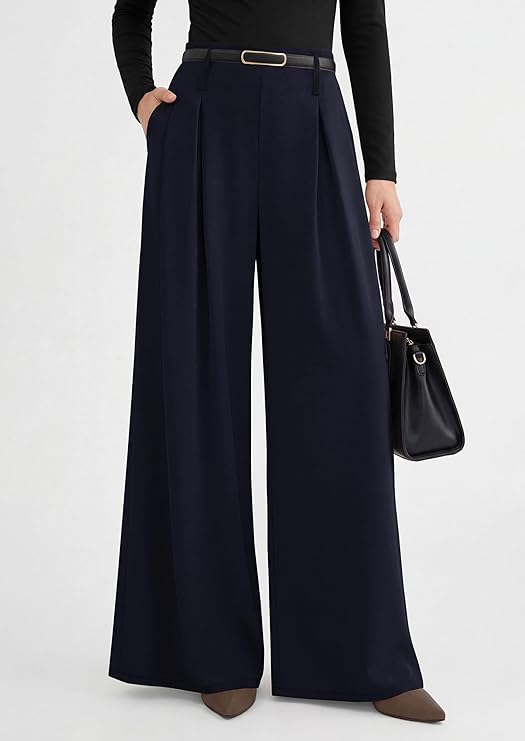 PRETTYGARDEN Womens Wide Leg Trousers  Elastic High Waisted Dress Pants Pleated Slacks Flowy Business Work Palazzo Pants