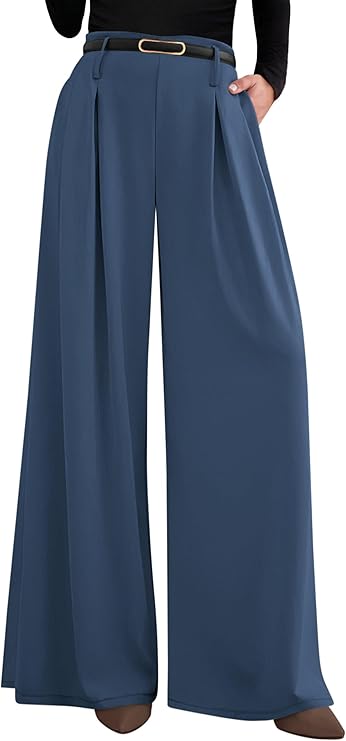 PRETTYGARDEN Womens Spring Wide Leg Trousers High Elastic Waist Loose Pleated Long Flowy Palazzo Work Pants with Pockets
