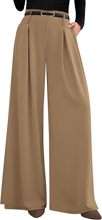 PRETTYGARDEN Womens Wide Leg Trousers  Elastic High Waisted Dress Pants Pleated Slacks Flowy Business Work Palazzo Pants