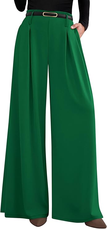 PRETTYGARDEN Womens Spring Wide Leg Trousers High Elastic Waist Loose Pleated Long Flowy Palazzo Work Pants with Pockets