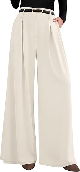 PRETTYGARDEN Womens Wide Leg Trousers  Elastic High Waisted Dress Pants Pleated Slacks Flowy Business Work Palazzo Pants