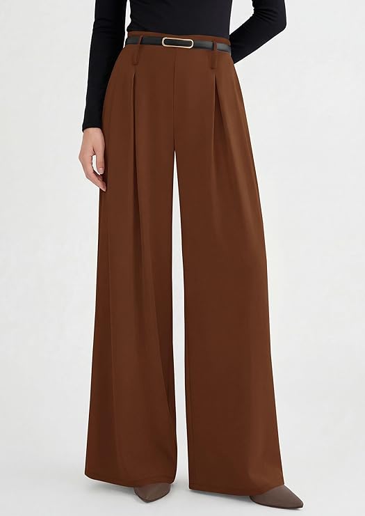 PRETTYGARDEN Womens Spring Wide Leg Trousers High Elastic Waist Loose Pleated Long Flowy Palazzo Work Pants with Pockets