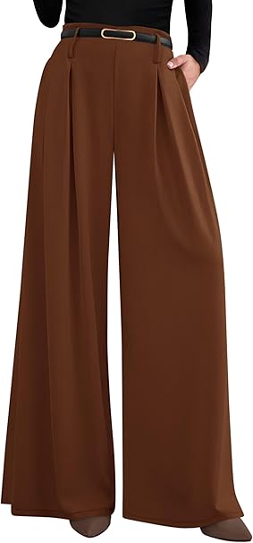 PRETTYGARDEN Womens Wide Leg Trousers  Elastic High Waisted Dress Pants Pleated Slacks Flowy Business Work Palazzo Pants