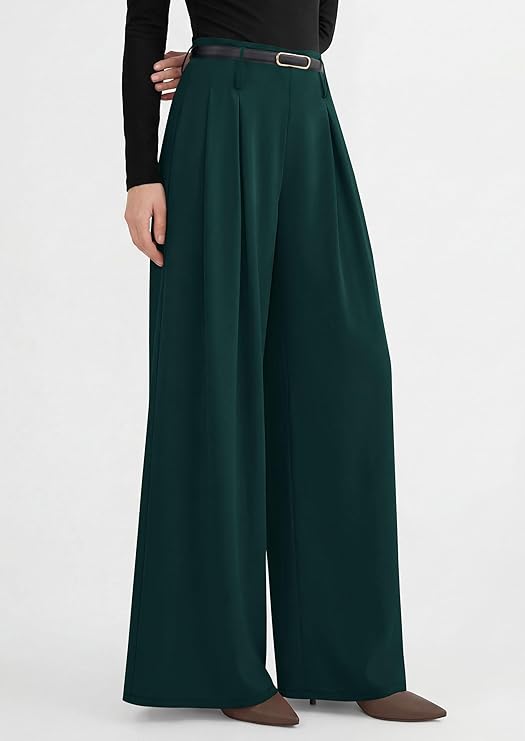 PRETTYGARDEN Womens Wide Leg Trousers  Elastic High Waisted Dress Pants Pleated Slacks Flowy Business Work Palazzo Pants