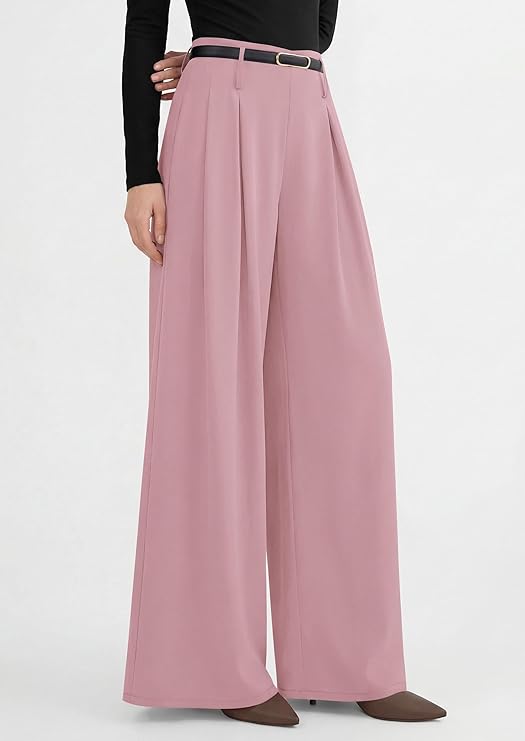 PRETTYGARDEN Womens Wide Leg Trousers  Elastic High Waisted Dress Pants Pleated Slacks Flowy Business Work Palazzo Pants