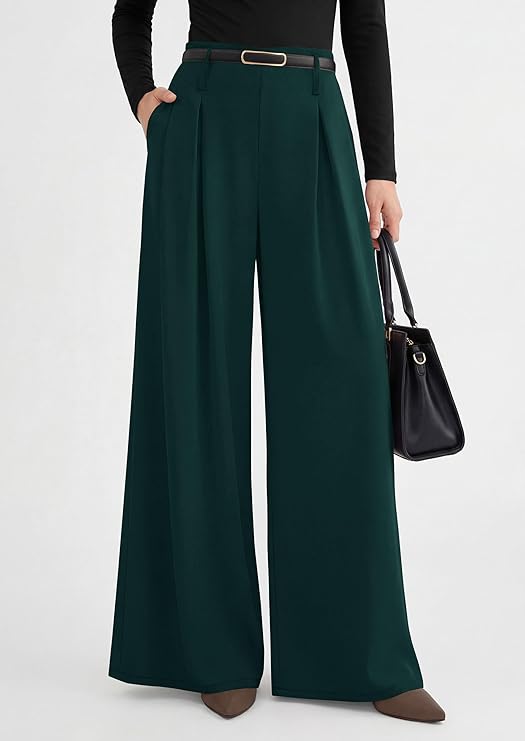 PRETTYGARDEN Womens Wide Leg Trousers  Elastic High Waisted Dress Pants Pleated Slacks Flowy Business Work Palazzo Pants