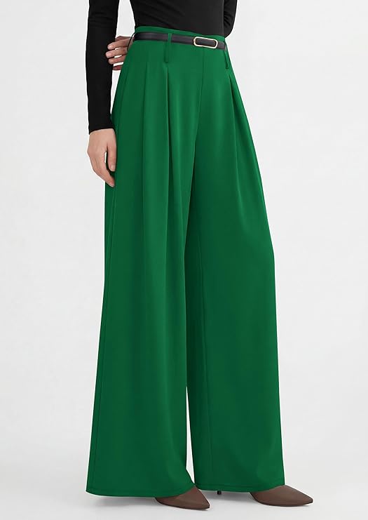 PRETTYGARDEN Womens Spring Wide Leg Trousers High Elastic Waist Loose Pleated Long Flowy Palazzo Work Pants with Pockets