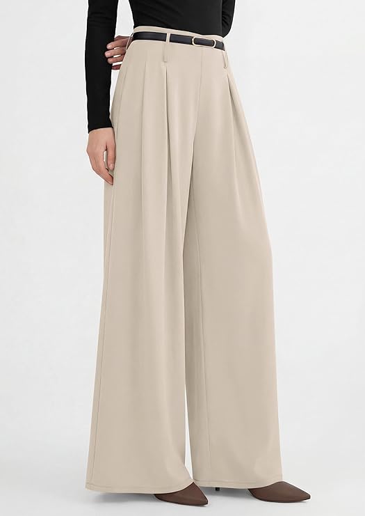 PRETTYGARDEN Womens Wide Leg Trousers  Elastic High Waisted Dress Pants Pleated Slacks Flowy Business Work Palazzo Pants