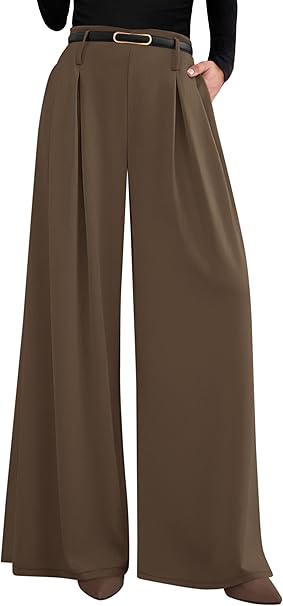PRETTYGARDEN Womens Wide Leg Trousers  Elastic High Waisted Dress Pants Pleated Slacks Flowy Business Work Palazzo Pants