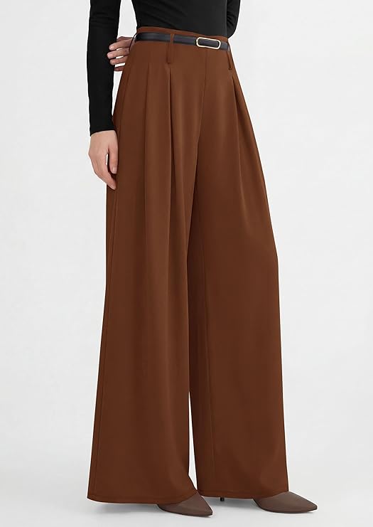 PRETTYGARDEN Womens Spring Wide Leg Trousers High Elastic Waist Loose Pleated Long Flowy Palazzo Work Pants with Pockets
