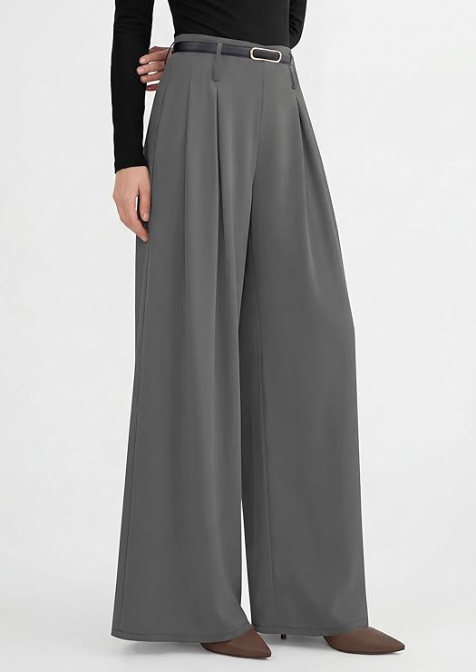 PRETTYGARDEN Womens Wide Leg Trousers  Elastic High Waisted Dress Pants Pleated Slacks Flowy Business Work Palazzo Pants