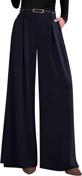 PRETTYGARDEN Womens Wide Leg Trousers  Elastic High Waisted Dress Pants Pleated Slacks Flowy Business Work Palazzo Pants