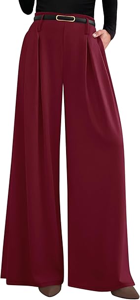 PRETTYGARDEN Womens Wide Leg Trousers  Elastic High Waisted Dress Pants Pleated Slacks Flowy Business Work Palazzo Pants