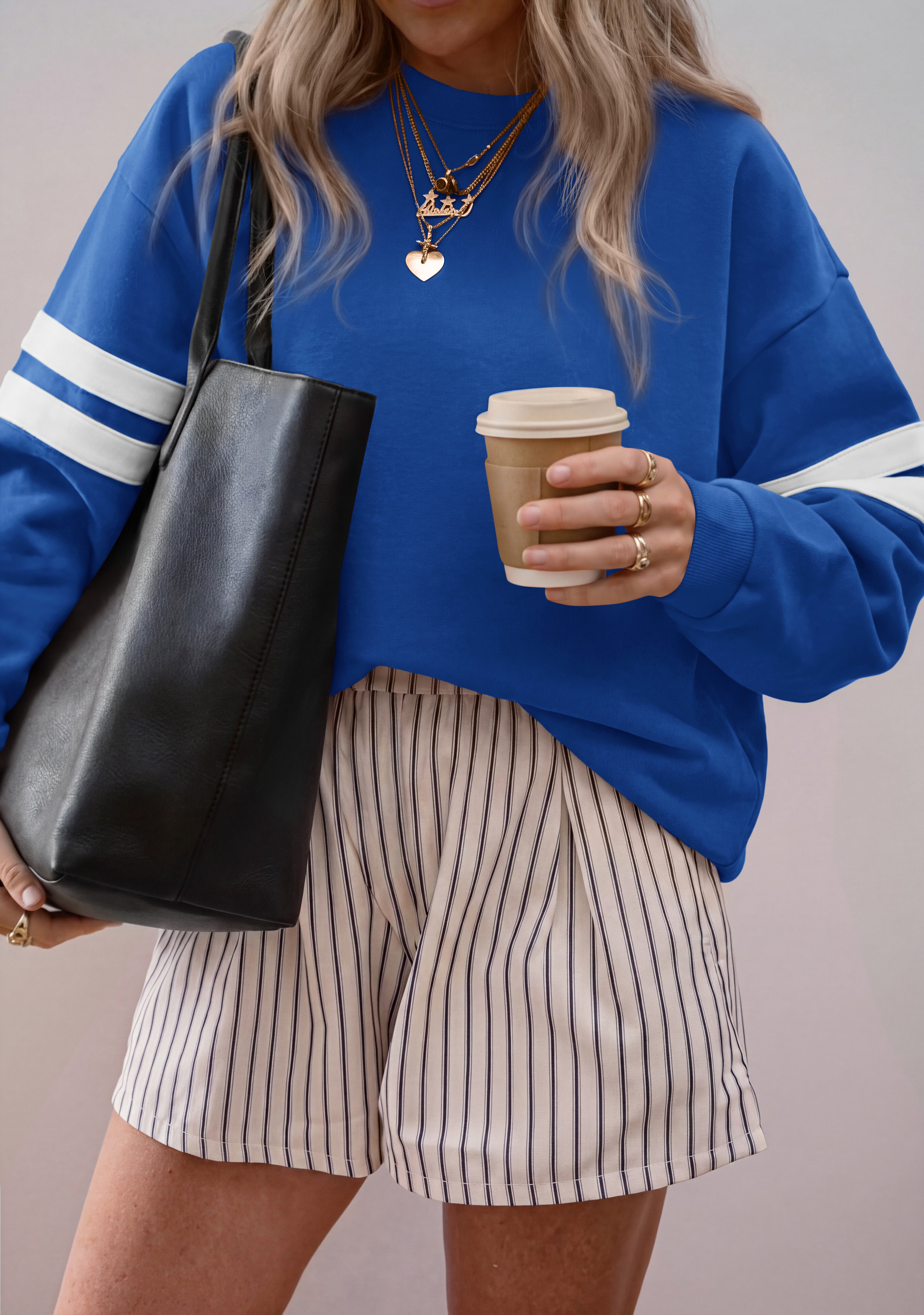 BTFBM Womens Oversized Sweatshirt Varsity Striped Tops Casual Long Sleeve Crewneck Drop Shoulder Knit Pullover Sweatshirts,Retro Sporty,Work,School,Holiday,Fall Winter