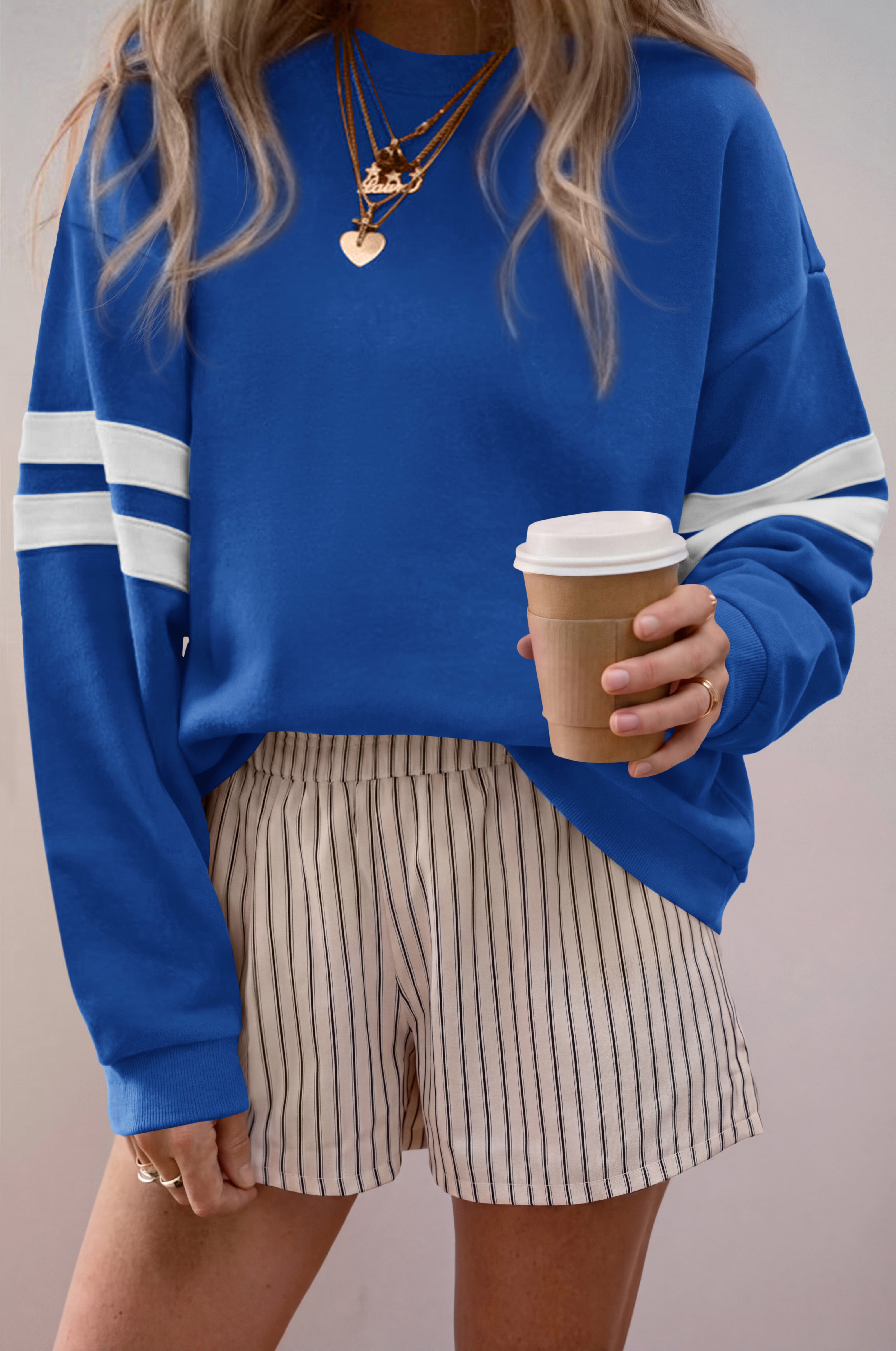BTFBM Womens Oversized Sweatshirt Varsity Striped Tops Casual Long Sleeve Crewneck Drop Shoulder Knit Pullover Sweatshirts,Retro Sporty,Work,School,Holiday,Fall Winter