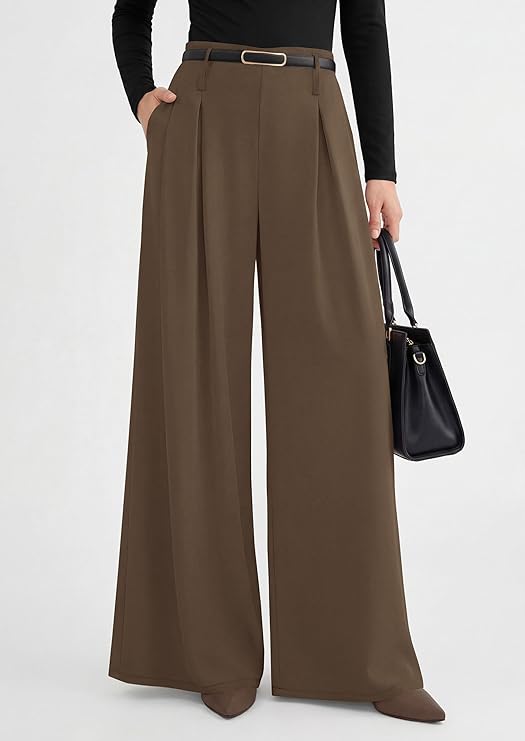 PRETTYGARDEN Womens Wide Leg Trousers  Elastic High Waisted Dress Pants Pleated Slacks Flowy Business Work Palazzo Pants