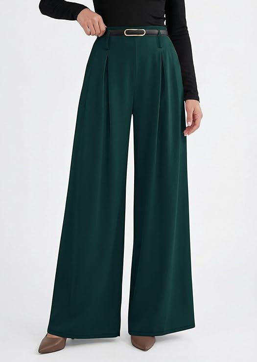 PRETTYGARDEN Womens Wide Leg Trousers  Elastic High Waisted Dress Pants Pleated Slacks Flowy Business Work Palazzo Pants