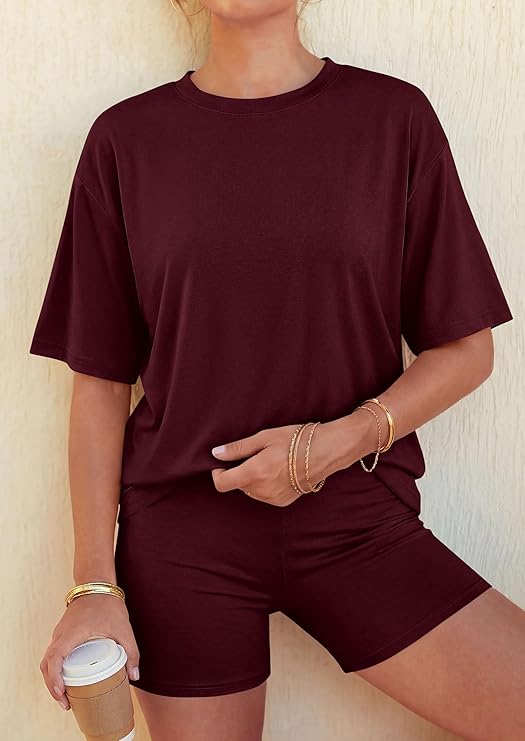 PRETTYGARDEN Women's Summer 2 Piece Sets Casual Lounge Set Short Sleeve Tops Shirts Shorts Travel Beach Vacation Outfits