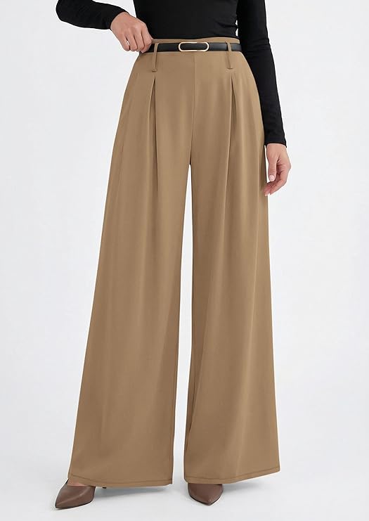 PRETTYGARDEN Womens Wide Leg Trousers  Elastic High Waisted Dress Pants Pleated Slacks Flowy Business Work Palazzo Pants