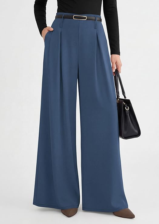 PRETTYGARDEN Womens Wide Leg Trousers  Elastic High Waisted Dress Pants Pleated Slacks Flowy Business Work Palazzo Pants