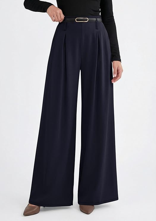 PRETTYGARDEN Womens Wide Leg Trousers  Elastic High Waisted Dress Pants Pleated Slacks Flowy Business Work Palazzo Pants