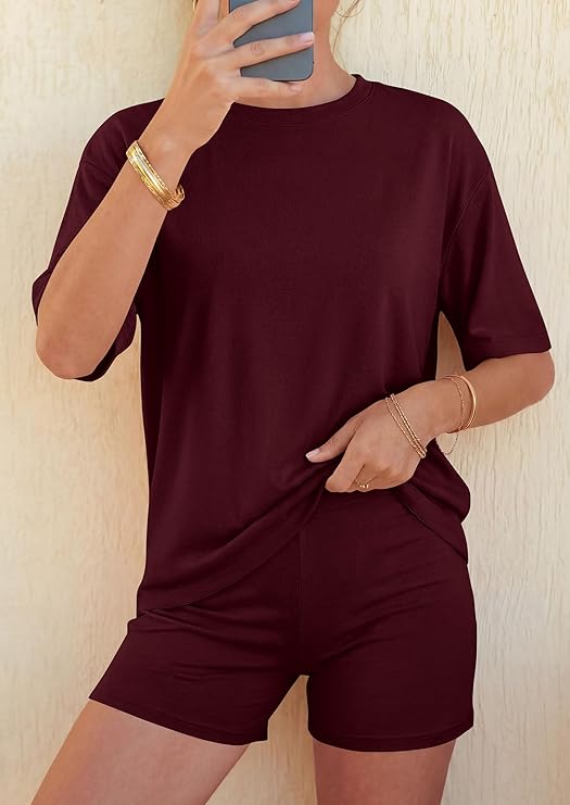 PRETTYGARDEN Women's Summer 2 Piece Sets Casual Lounge Set Short Sleeve Tops Shirts Shorts Travel Beach Vacation Outfits