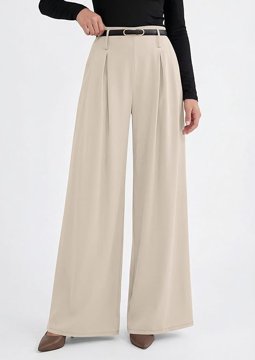 PRETTYGARDEN Womens Wide Leg Trousers  Elastic High Waisted Dress Pants Pleated Slacks Flowy Business Work Palazzo Pants