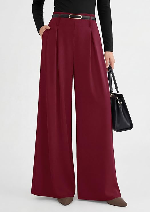PRETTYGARDEN Womens Wide Leg Trousers  Elastic High Waisted Dress Pants Pleated Slacks Flowy Business Work Palazzo Pants