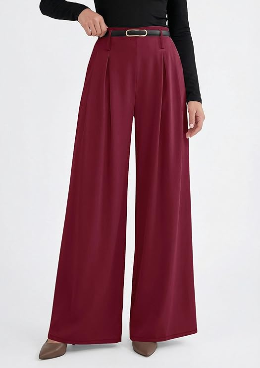 PRETTYGARDEN Womens Wide Leg Trousers  Elastic High Waisted Dress Pants Pleated Slacks Flowy Business Work Palazzo Pants