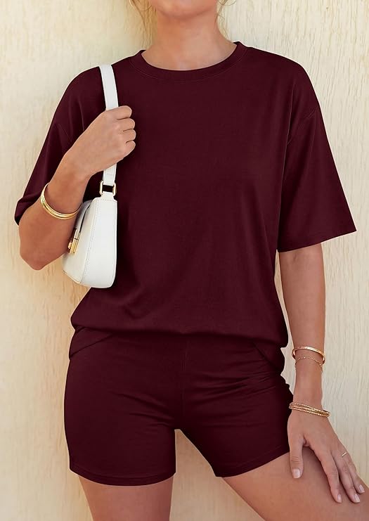 PRETTYGARDEN Women's Summer 2 Piece Sets Casual Lounge Set Short Sleeve Tops Shirts Shorts Travel Beach Vacation Outfits