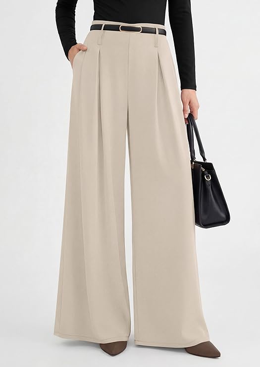 PRETTYGARDEN Womens Wide Leg Trousers  Elastic High Waisted Dress Pants Pleated Slacks Flowy Business Work Palazzo Pants