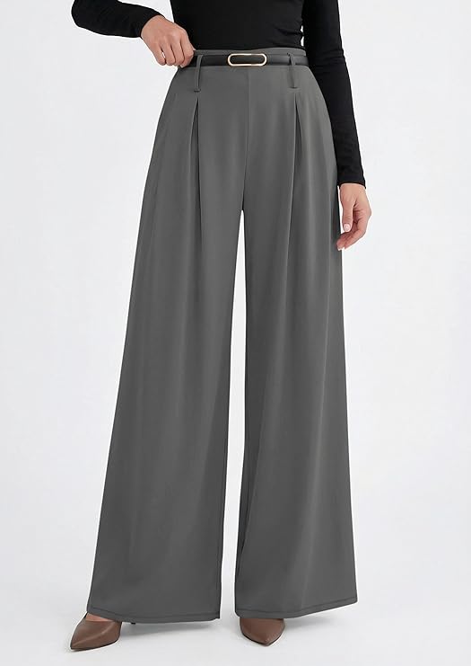 PRETTYGARDEN Womens Wide Leg Trousers  Elastic High Waisted Dress Pants Pleated Slacks Flowy Business Work Palazzo Pants
