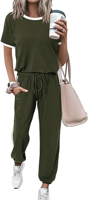 FreshPretty Womens 2 Piece Outfits Summer Tracksuit Sets Short Sleeve Tops Travel Long Pants Jogger Lounge Set