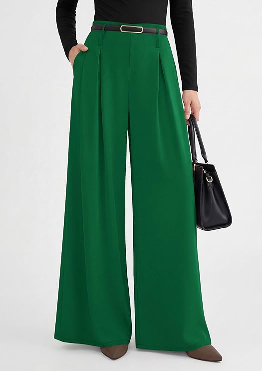 PRETTYGARDEN Womens Wide Leg Trousers  Elastic High Waisted Dress Pants Pleated Slacks Flowy Business Work Palazzo Pants