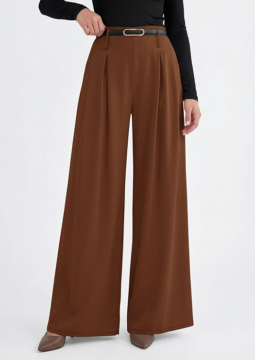 PRETTYGARDEN Womens Wide Leg Trousers  Elastic High Waisted Dress Pants Pleated Slacks Flowy Business Work Palazzo Pants