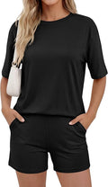 PRETTYGARDEN Women's Summer 2 Piece Sets Casual Lounge Set Short Sleeve Tops Shirts Shorts Travel Beach Vacation Outfits