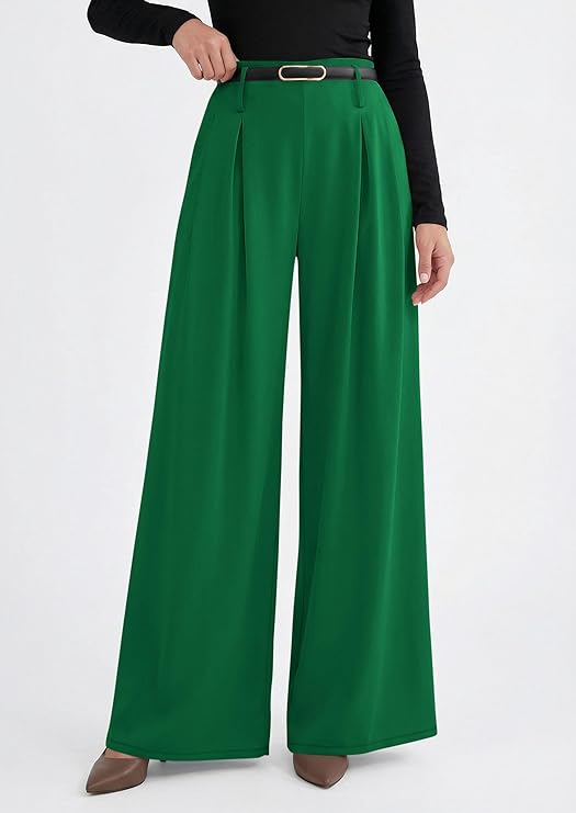 PRETTYGARDEN Womens Wide Leg Trousers  Elastic High Waisted Dress Pants Pleated Slacks Flowy Business Work Palazzo Pants