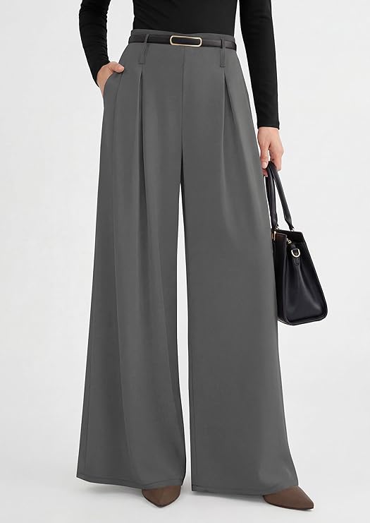 PRETTYGARDEN Womens Wide Leg Trousers  Elastic High Waisted Dress Pants Pleated Slacks Flowy Business Work Palazzo Pants