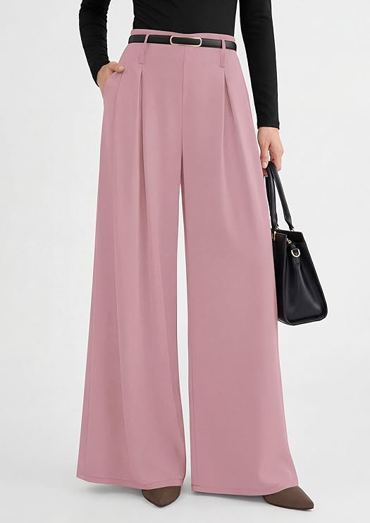 PRETTYGARDEN Womens Wide Leg Trousers  Elastic High Waisted Dress Pants Pleated Slacks Flowy Business Work Palazzo Pants