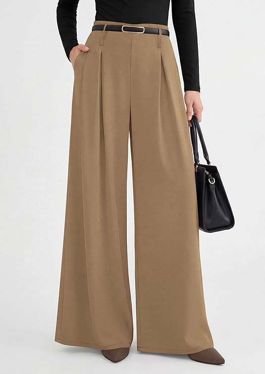 PRETTYGARDEN Womens Wide Leg Trousers  Elastic High Waisted Dress Pants Pleated Slacks Flowy Business Work Palazzo Pants