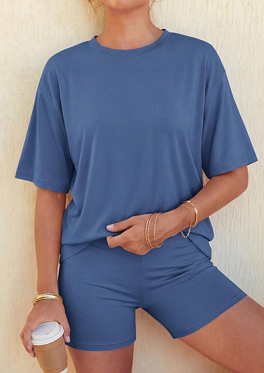 PRETTYGARDEN Women's Summer 2 Piece Sets Casual Lounge Set Short Sleeve Tops Shirts Shorts Travel Beach Vacation Outfits