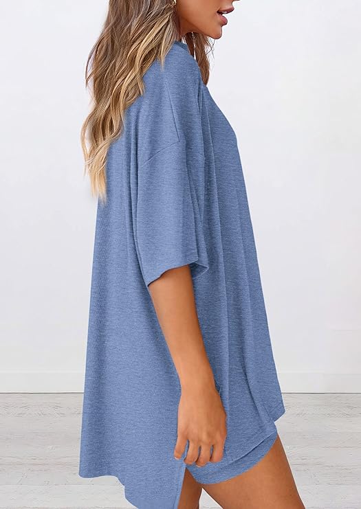 PRETTYGARDEN Women's Two Piece Lounge Set Summer Casual Oversized Shirts Biker Shorts Matching Airport Travel Outfit