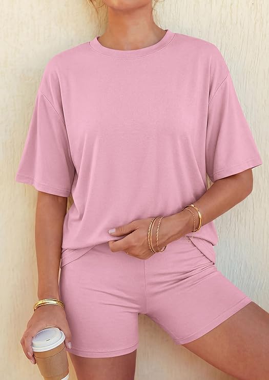 PRETTYGARDEN Women's Summer 2 Piece Sets Casual Lounge Set Short Sleeve Tops Shirts Shorts Travel Beach Vacation Outfits