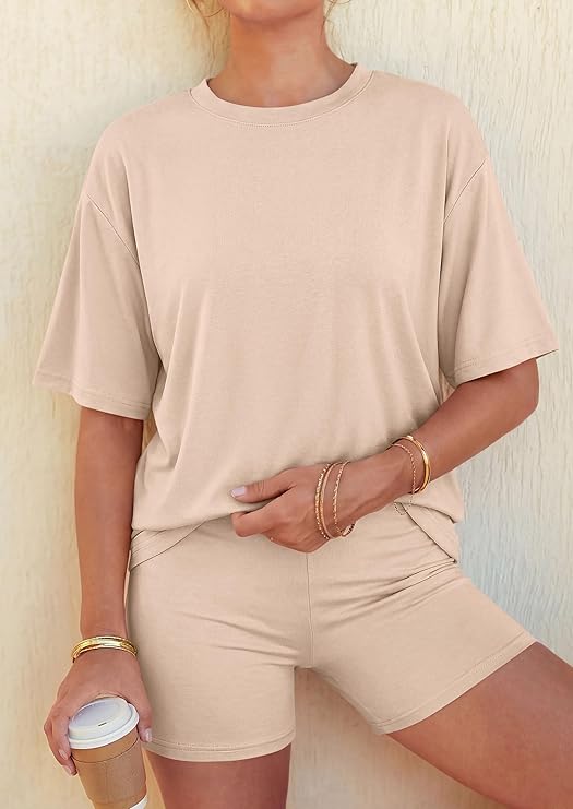 PRETTYGARDEN Women's Summer 2 Piece Sets Casual Lounge Set Short Sleeve Tops Shirts Shorts Travel Beach Vacation Outfits