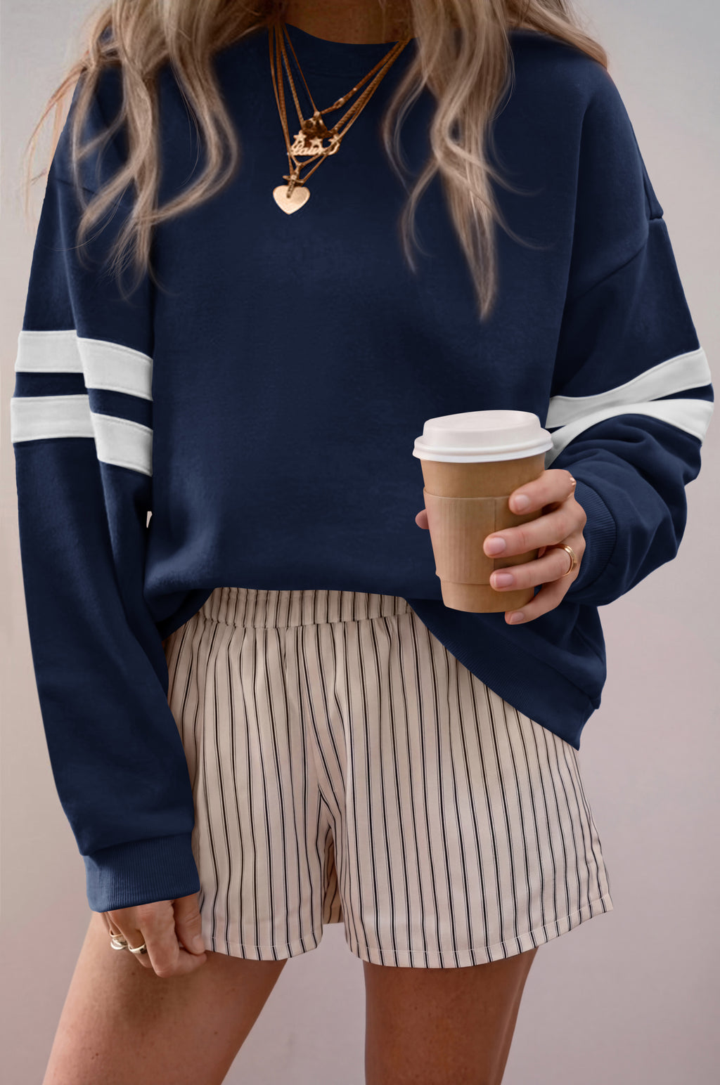 BTFBM Womens Oversized Sweatshirt Varsity Striped Tops Casual Long Sleeve Crewneck Drop Shoulder Knit Pullover Sweatshirts,Retro Sporty,Work,School,Holiday,Fall Winter
